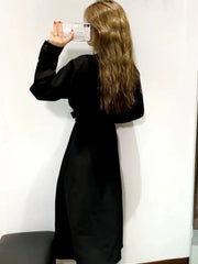 Aiertu Polo Black Shirt Dress Women Vintage Casual Long Sleeve Party Dresses Elegant Kpop Fashion Harajuku Robe Female Aiertu