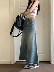 Aiertu Y2k Raw Edge Stitch Maxi Denim Skirt Plain Casual High Waist Long Jeans Skirt Korean Retro Women Streetwear Aiertu