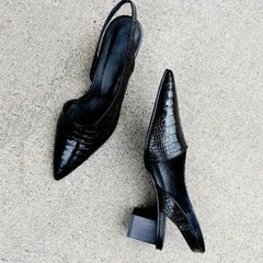 AIERTU - Women's Pointed Toes Pumps Mid Chunky Heels Slingback Summer New Vintage Woman Lady Female Sandals Slippers Shoes Aiertu