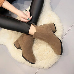 Women Ankle Boots Autumn Winter Boots Slip-on Round Toe 3.5cm Square Heel Solid Casual Black Camel Booties Size 35-43 Aiertu