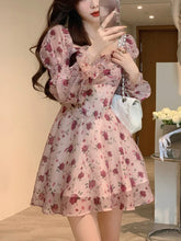 Aiertu Summer Sweet Elegant Short Party Dress Korean Fashion Floral Mini Dress Beach Long Sleeve Casual Vintage Dress Woman Chic Aiertu