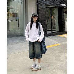 Aiertu Fashion Harajuku Vintage High Waist 2000S Blue Denim Shorts Women's Casual Loose Fit Y2K Punk Streetwear Style Baggy Shorts Aiertu