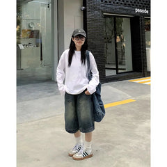 Aiertu Fashion Harajuku Vintage High Waist 2000S Blue Denim Shorts Women's Casual Loose Fit Y2K Punk Streetwear Style Baggy Shorts Aiertu
