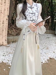Aiertu Vintage Floral 2 Piece Dress Sets Women Button Chic Korean Printing Shirt+solid Elegant Midi Skirt 2024 Autumn Casual Dress Sets Aiertu