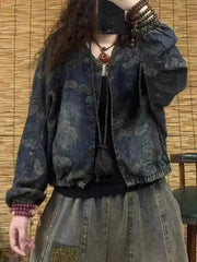 AIERTU - Spring Vintage Jacquard Denim Jacket For Women Loose Casual Short Button Down Jean Coat Long Sleeve Versatile Retro Jacket Aiertu