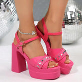 AIERTU - Sexy Platform Super High Heel Sandals Women Summer Punk Metal Rivet Ankle Strap Sandals Woman's Hot Pink Nightclub Shoes Aiertu