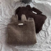 AIERTU - Oversized Mohair Round Neck Pullover Sweater Women's Autumn Winter Plus Size Soft Knitted Top Chic Casual Outerwear Inner Wear Aiertu
