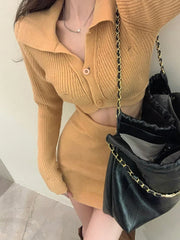 Aiertu BACK TO SCHOOL OUTFIT Knitted 2 Piece Dress Set Dress Women Autumn Casual Long Sleeve Korean Style Sweater Suit Office Lady Elegant Y2k Chic Sets Aiertu