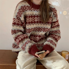 AIERTU - Lazy Style Sweater Womens Autumn Winter New Style Korean Fashion Loose Slim Fit Pullover Crew Neck Knitted Top Womens Aiertu