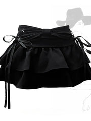 Aiertu Coquette Kawaii Cute Black Bandage Mini Skirt Y2k Sweet Girl Preppy Style Ruffles Pleated Korean Fashion Kpop 2024 Fashion Aiertu