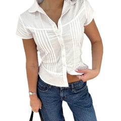 AIERTU - Doll Collar Shirt Women's Summer New Design Sense Niche Slim and Thin Short-sleeved Shirt Aiertu