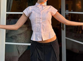 AIERTU - Doll Collar Shirt Women's Summer New Design Sense Niche Slim and Thin Short-sleeved Shirt Aiertu