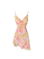 Aiertu Women Sexy Backless V-Neck Floral Print Suspender Dress Fashion French Elegant Holiday Party Club Sweet Mini Dress Summer Aiertu