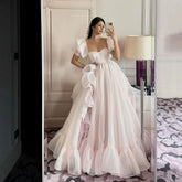 Aiertu Princess Prom Dresses Cap Sleeves Organza Long Prom Gowns Cap Sleeves Ruched Special Occasion Dress A-Line Party Dress Aiertu
