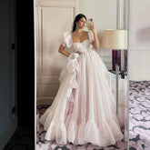 Aiertu Princess Prom Dresses Cap Sleeves Organza Long Prom Gowns Cap Sleeves Ruched Special Occasion Dress A-Line Party Dress Aiertu