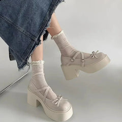 Aiertu Back to school Women's Chunky Heel Mary Janes Shoes Spring Round Toe Pumps Platform Shoes for Women Dress Students Women's Lolita Heeled Shoes Aiertu