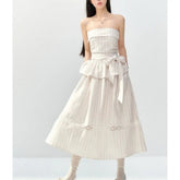 AIERTU - Summer Pink Striped Suspender Tube Top Slim and Thin Straps New Dress Long Dress Women Aiertu