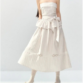 AIERTU - Summer Pink Striped Suspender Tube Top Slim and Thin Straps New Dress Long Dress Women Aiertu
