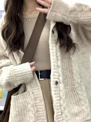 Aiertu New Vintage Zipper Hooded Cardigan Womens Knitted Solid Twist Harajuku Sweaters Coat 2024 Loose All Match Y2k Aesthetic Jackets Aiertu