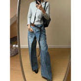 Aiertu Women's Retro Wide Leg Baggy Casual Denim Trouser Harajuku Vintage High Waist Loose Jeans 2024 Spring Fashion Blue Pants Aiertu