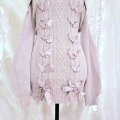 Aiertu Cottage Fairy 00s Vintage Knitted Dress Japanese Off Shoulder Pullovers Mini Dress Fairy Y2K Kawaii Tie Up Retro Sweater Dress Aiertu