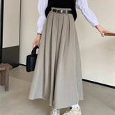 Aiertu New Korean Skirt Women Solid Color Versatile Mid-length Pleated Skirt Large Swing Type Skirt Female Long Skirts for Women Aiertu