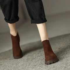 Aiertu Autumn Women Boots Round Toe High Heel Cow Suede Leather Women Shoes Boots Winter Chunky Heel Ankle Boots Genuine Leather Aiertu