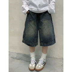 Aiertu Fashion Harajuku Vintage High Waist 2000S Blue Denim Shorts Women's Casual Loose Fit Y2K Punk Streetwear Style Baggy Shorts Aiertu