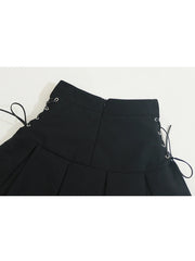 Aiertu Women's Pleated Skirt Kawaii Gothic Black Mini Skirt Korean High Waist Y2k Harajuku Vintage Bandage A-line Skirt Clothes Summer Aiertu