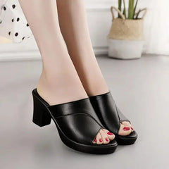 Women Summer New High-heeled Waterproof Platform Sandals Female Thick-heeled Slippers Bright Leather Solid Color Casual Shoes Aiertu