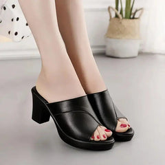 Aiertu Women Summer New High-heeled Waterproof Platform Sandals Female Thick-heeled Slippers Bright Leather Solid Color Casual Shoes Aiertu