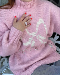 Aiertu Bow Sweater Casual Sweater Streetwear Sweater Knitted Sweater Painting Anime Demon Hip Hop Knitted Graphic Vintage Pullover Aiertu