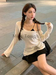 Winter Korean Fashion Oversized Sweater Women Harajuku Vintage Hollow Out Knitted Jumper Female Sexy Off Shoulder Y2K Tops 2024 Aiertu