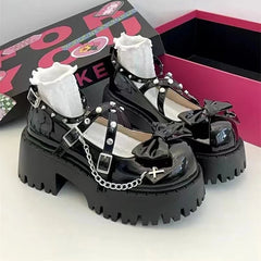 Aiertu Back to school Women's Mary Jane Shoes Lolita Solid Color Spring 2024 Hot Sale Fashion Butterfly Knot Outdoors Thick with Non-slip Female Shoes Aiertu