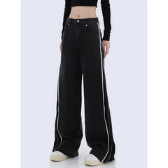 Aiertu American Vintage Black Spring Summer Zipper High Waist Straight Jeans Women's Casual Baggy Y2K Wide Leg Grunge Denim Trouse Aiertu