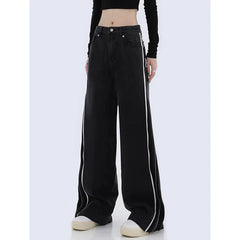 Aiertu American Vintage Black Spring Summer Zipper High Waist Straight Jeans Women's Casual Baggy Y2K Wide Leg Grunge Denim Trouse Aiertu