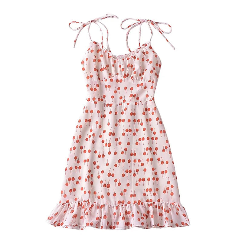 Aiertu 2024 Women French Vintage Floral Print Sling Mini Dress Sexy Sleeveless V Neck Female Holiday Summer Dresses Aiertu