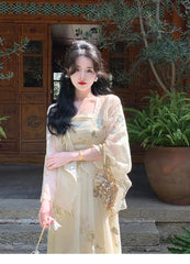 Aiertu Elegant Vintage Floral Slip Dress Women Sequin Embroidery Casual Long Fairy Dress Female 2024 Autumn Fashion Korean Style Dress Aiertu