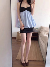 AIERTU - Cutenew Patchwork Dress Women Halter Sleeveless Backless Folds Sweet Style Summer New Trend Street Commute Daily Mini Bodycon Aiertu