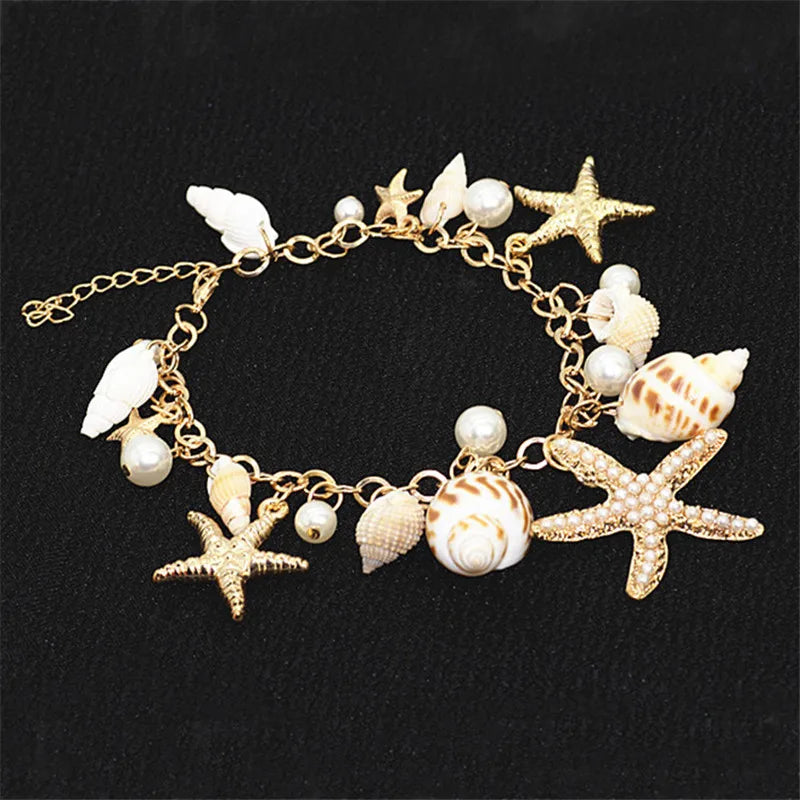 Aiertu Bohemian Natural Shell Conch Imitation Pearl Starfish Pendant Bracelet For Women Fashion Beach Bracelets Birthday Jewelry Gifts Aiertu