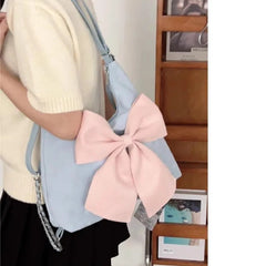 Aiertu Pink Bow Womens Shoulder Bag Korean Style Fashion Large Capacity Sweet Backpack Cute Exquisite Elegant New Female Tote Bag Aiertu