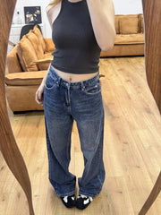 AIERTU - American Vintage Star Embroidery Denim Jeans Spice Girls Straight New High Waist Pants Slim Fashion Trendy Hot Sell Wid Leg Pant Aiertu