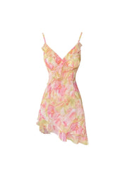 Aiertu Women Sexy Backless V-Neck Floral Print Suspender Dress Fashion French Elegant Holiday Party Club Sweet Mini Dress Summer Aiertu