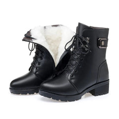 Aiertu Female Ladies Women Genuine Leather Ankle Boots Platform Winter Antumn Plush Fur Warm Shoes Plus Size Lace Up 35-43 Aiertu