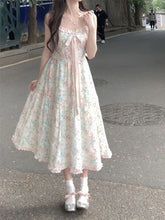 Aiertu 2024 Summer New Japanese Kawaii Y2k Midi Dress Women Casual Sweet Bow Splicing Flower Print Dress Korean Fashion Evening Party Aiertu