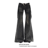 Aiertu Vintage Black Women Jeans American High Waist Fashion Mop Pants Streetwear Y2K Wide Leg Jean Female Trouser 2024 Denim Pants Aiertu