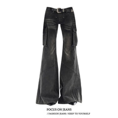 Aiertu Vintage Black Women Jeans American High Waist Fashion Mop Pants Streetwear Y2K Wide Leg Jean Female Trouser 2024 Denim Pants Aiertu