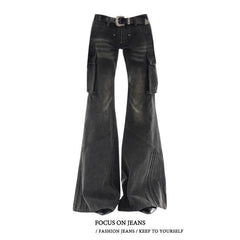 Aiertu Vintage Black Women Jeans American High Waist Fashion Mop Pants Streetwear Y2K Wide Leg Jean Female Trouser 2024 Denim Pants Aiertu