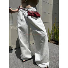 Aiertu 2024 Women Baggy Long Jeans Harajuku White Wide Leg Trousers Streetwear Vintage High Waist Denim Pants Big Pocket Y2k Aiertu