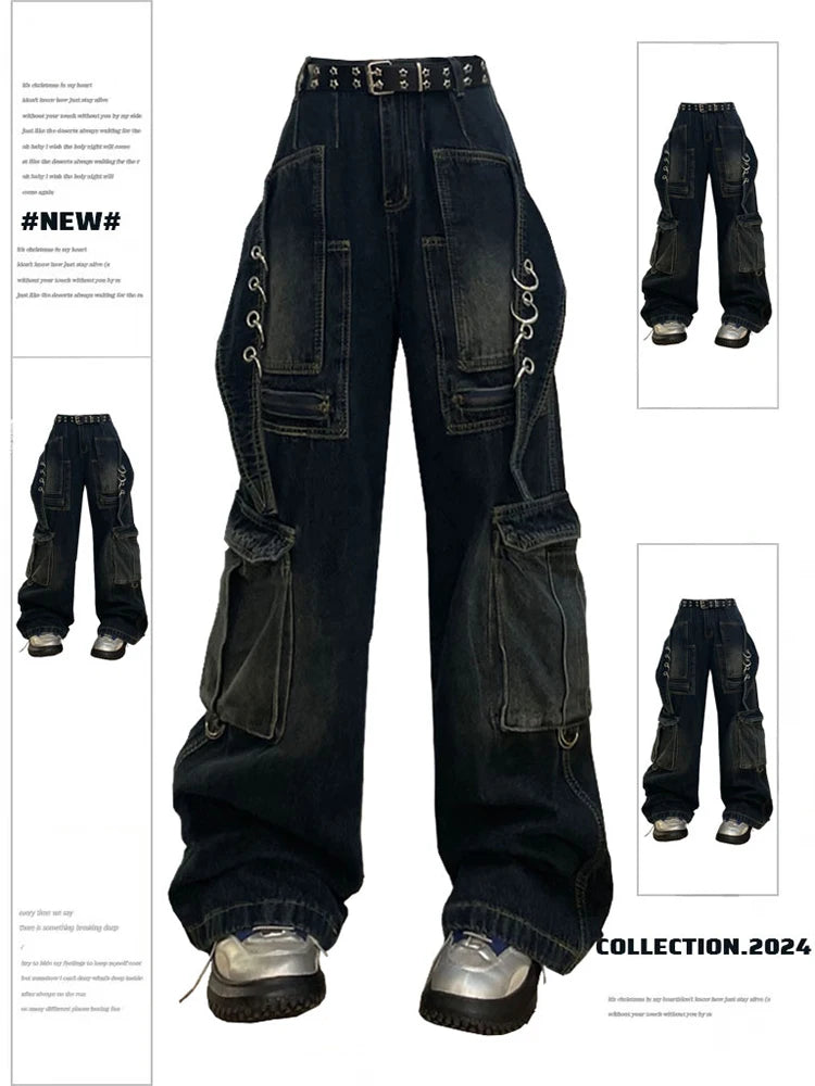 Aiertu Women's Cargo Jeans Baggy Harajuku Y2k Oversize 90s Aesthetic Streetwear Vintage Denim Trousers Jean Pants 2000s Trashy Clothes Aiertu